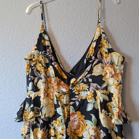 NWT Bardot Floral Ruffled Hi-Lo V-Neck Dress Black and Yellow Faux Wrap Sz 12 L - Picture 7 of 16